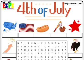 Independence Day 4th of July Word search and Write the Words